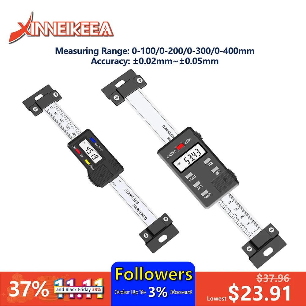 Calibrador Digital de alta precisión, regla de pantalla Digital Vertical Horizontal de acero inoxidable 4CR13, rango de medición 100, 200, 300, 400mm