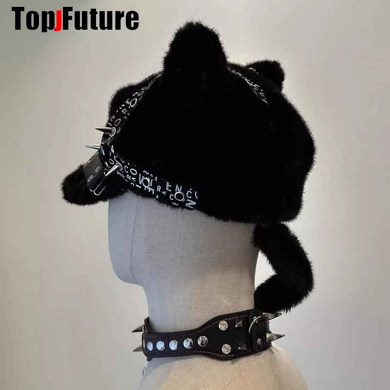 Rock Hip Pop Women Men Harajuku Gothic Lolita Spike hat Y2K Girl Steampunk Cap Punk Furry handmake couples lover Beanie Hat