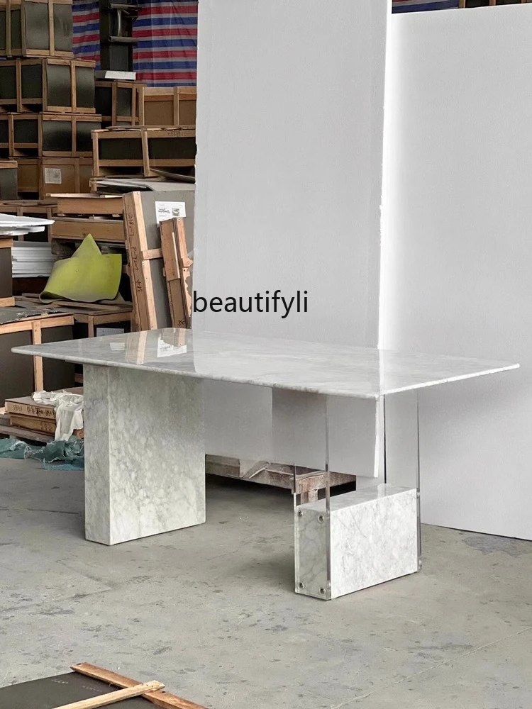 

Italian light luxury marble suspended transparent, designer creative modern simple rectangular dining table