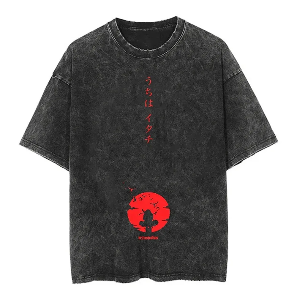 

Naruto Sasuke Streetwear Washed T Shirt Japanese Anime Print T-Shirt Vintage Top Harajuku Cotton Men Summer Short Sleeve Shirt