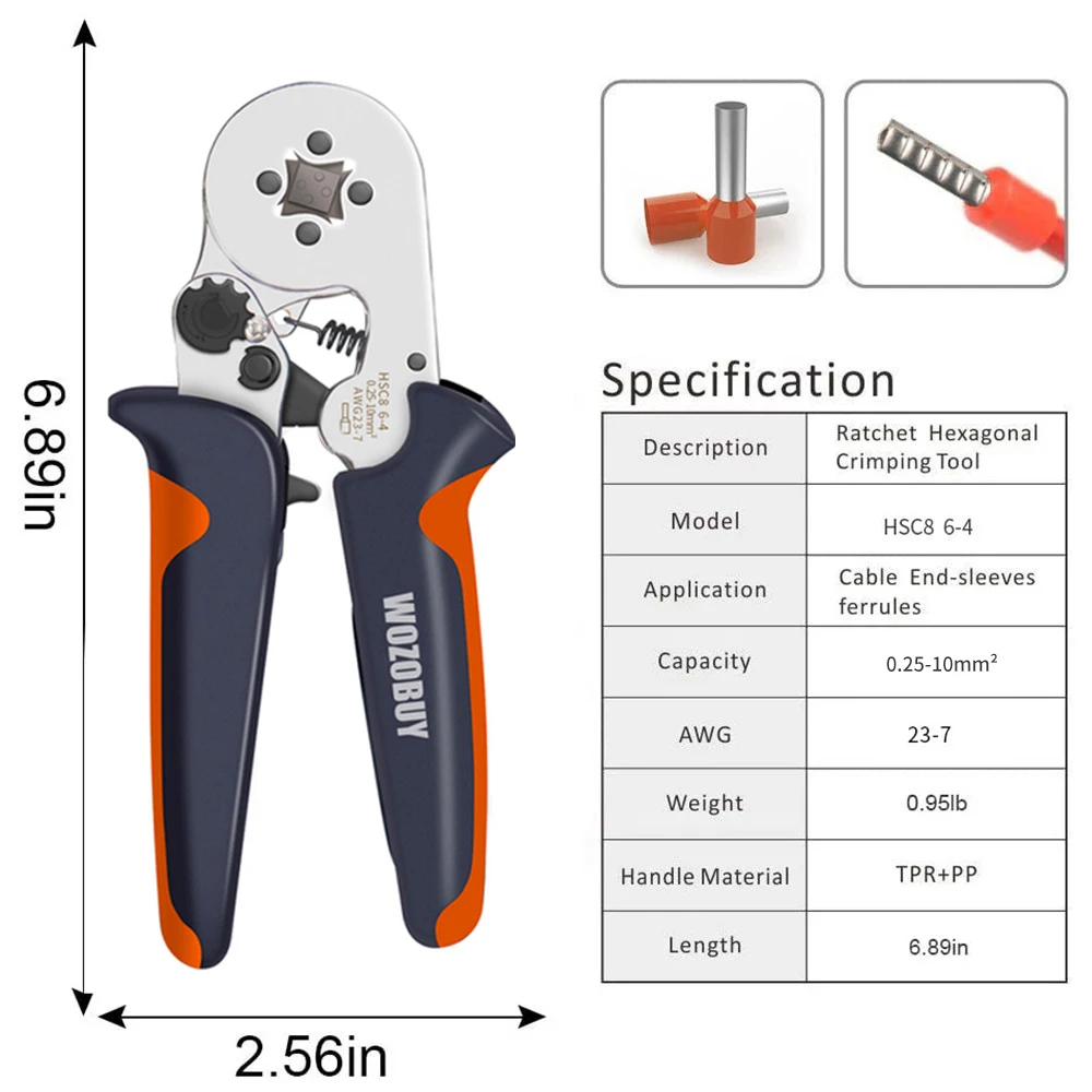 WOZOBUY HSC8 6-4A/6-4 0.25-10mm² MINI-TYPE SELF-ADJUSTABLE CRIMPING PLIER -Terminals Crimping Tools Multi Tool Hands Pliers