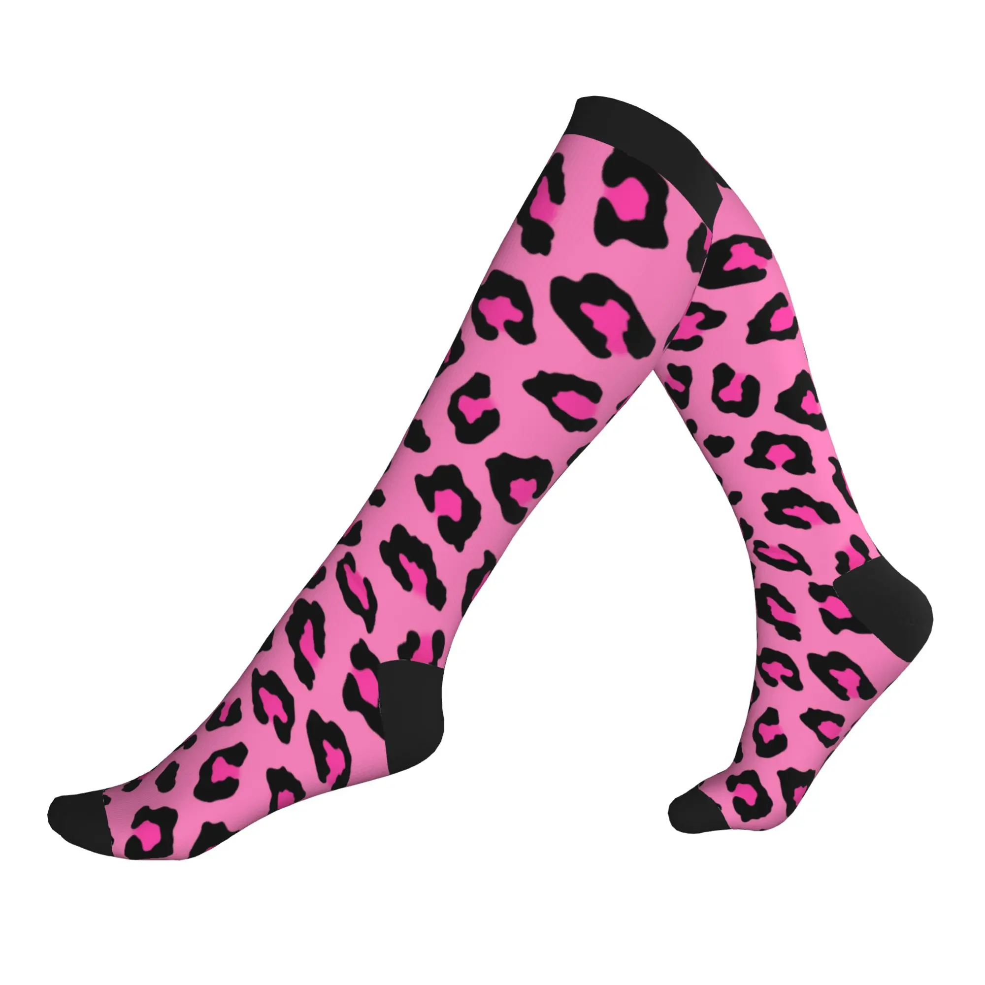 

Fun Men's Pink Leopard Print Dress Socks Unisex Warm Breathbale 3D Printed Sports Compression Socks