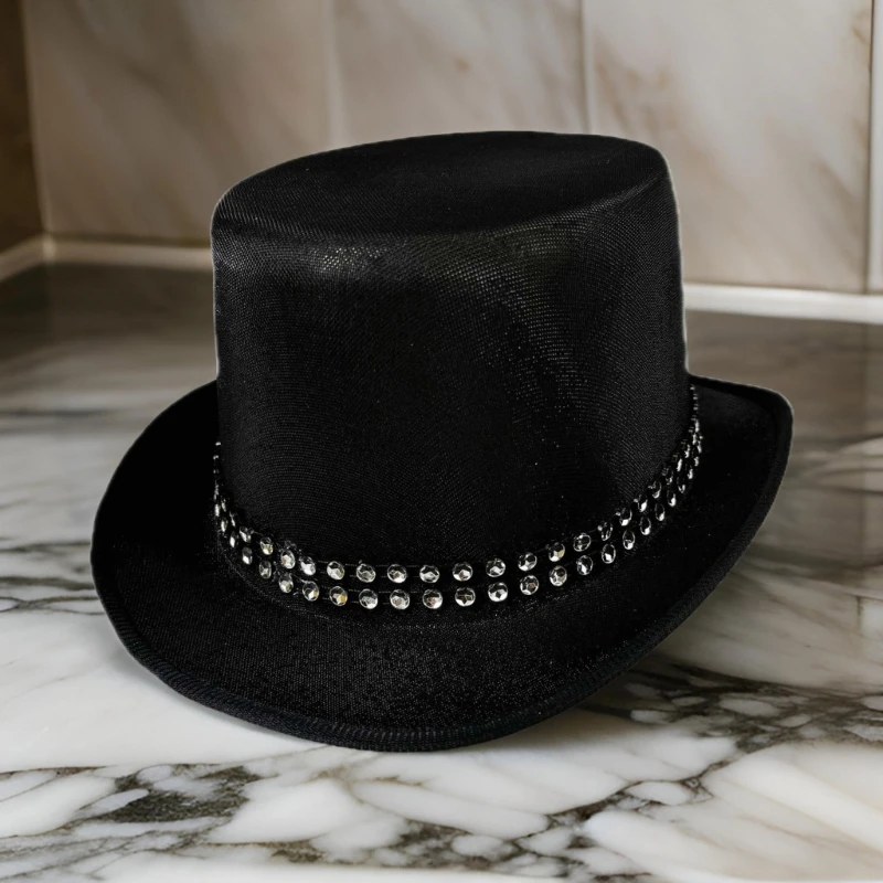 Magicians Hat for Women Men with Rhinestones Belt Tall Hat Cosplay Costume Hat Adult Theme Party Stage Performers Hat