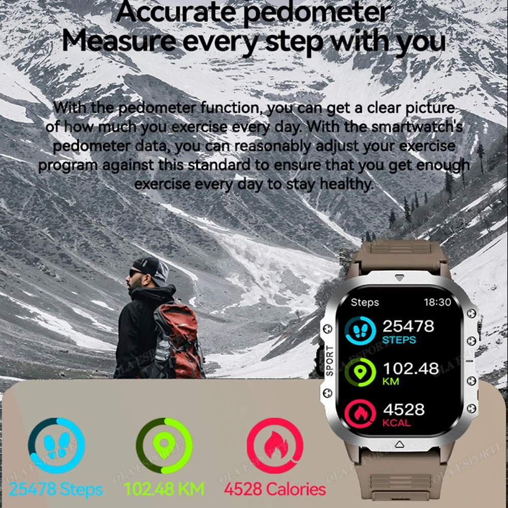 Smartwatch militare da esterno da uomo con luce a LED Smart Watch da donna frequenza cardiaca ossigeno nel sangue chiamata Bluetooth orologio sportivo impermeabile 5ATM