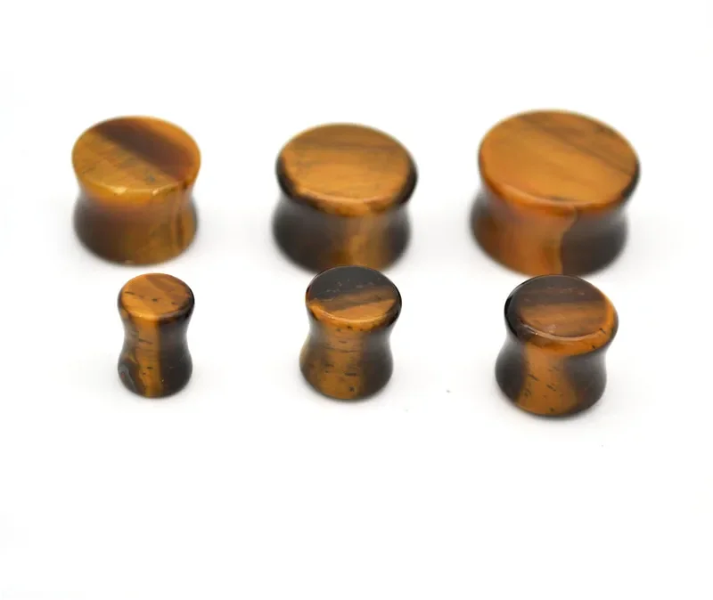 48pcs Tigers Eye Ear Plugs Natural Expand Flesh Tunnel Taper Stetcher Double Flare Semi Precious Body Piercing Jewelry hip hop