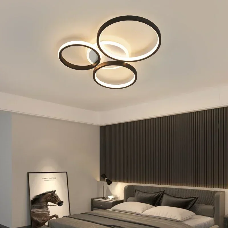 Light Luxury Circular Ring Ceiling Light Modern Led Chandelier Fixtures Living Room Decor Black/Gold Color Hotel Lighting Lustre