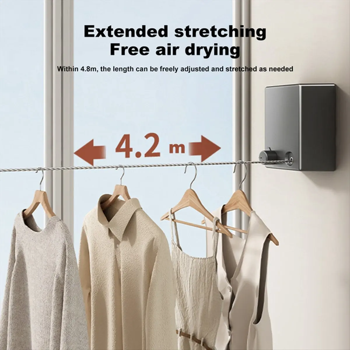 ABZF 2026 Retractable Clothesline Stainless Steel Pull-Out Clothes-Drying Machine Rope Space-Saving Clothes Drying Rack, Black
