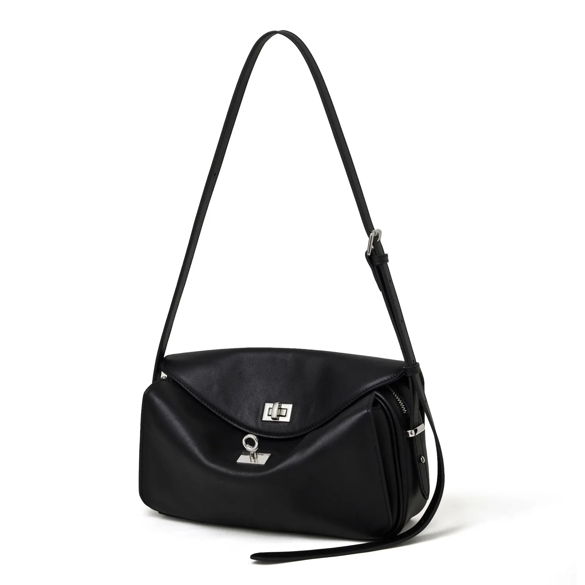 Genuine Leather Handbag Turn Lock Adjustable Long Strap Retro Crossbody Shoulder Purse for Women Minimalist Daily Commuter