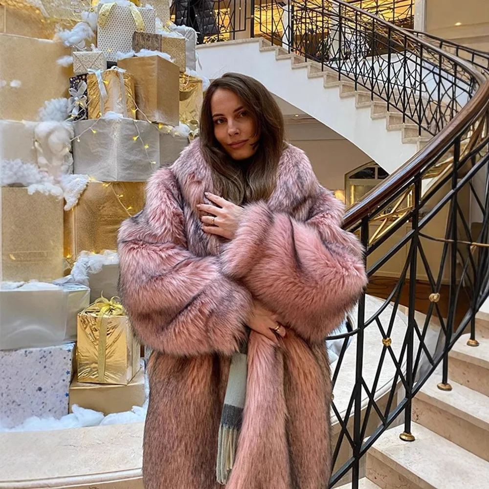 Women Brand Fashion Fluffy Fox Fur Outerwear 2026 Winter Faux Fur Coat Overcoat Girl Street Style Furry Coat Women Winter Jacket