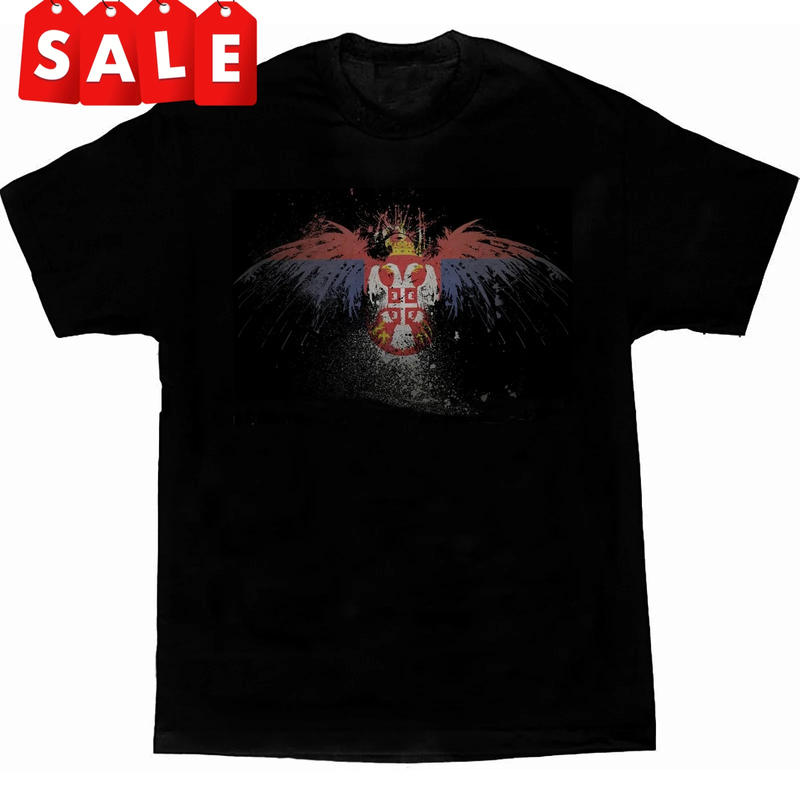 Serbian Flag Coat of Arms Flame Eagle Rise Up T-Shirt 100% Cotton O-Neck Short Sleeve Summer Casual Mens T-shirt Streetwear
