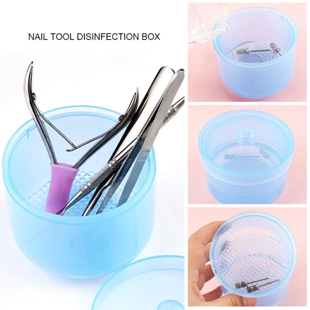 Nail Polishing Head Sterilization Box 82*85mm Round Cleaning Disinfection Storage Box Blue/Pink/Clear/Purple 4-Colors Soak Bowl