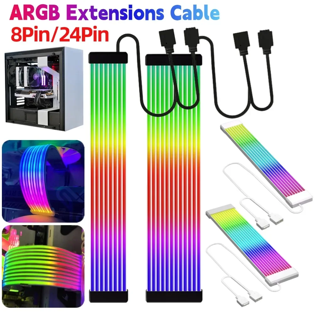 5 В 3-контактный ARGB Sync PC Кабели 8-контактный 24-контактный блок питания RGB Удлинители кабеля Гибкая светодиодная лента DIY Kit для блока питания компьютера 5 В 3-контактный ARGB Sync PC Кабели 8-контактный 24-контактный блок питания RGB Удлинители кабеля Гибкая светодиодная лента DIY Kit для блока питания компьютера