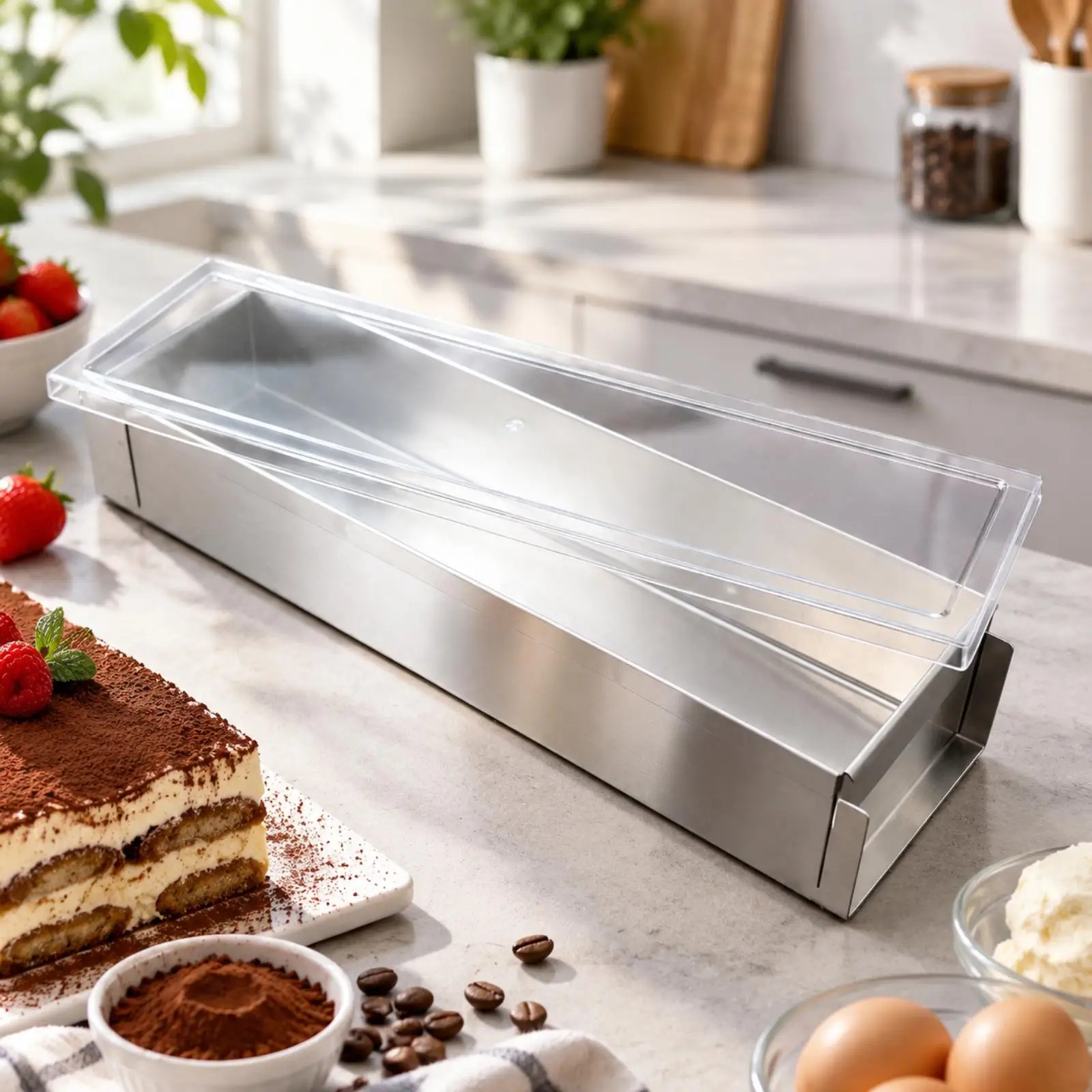Rectangular Stainless Steel Tiramisu Pan with Visible Measurements for Layered Cake Dessert Baking Mold for Family Treats
