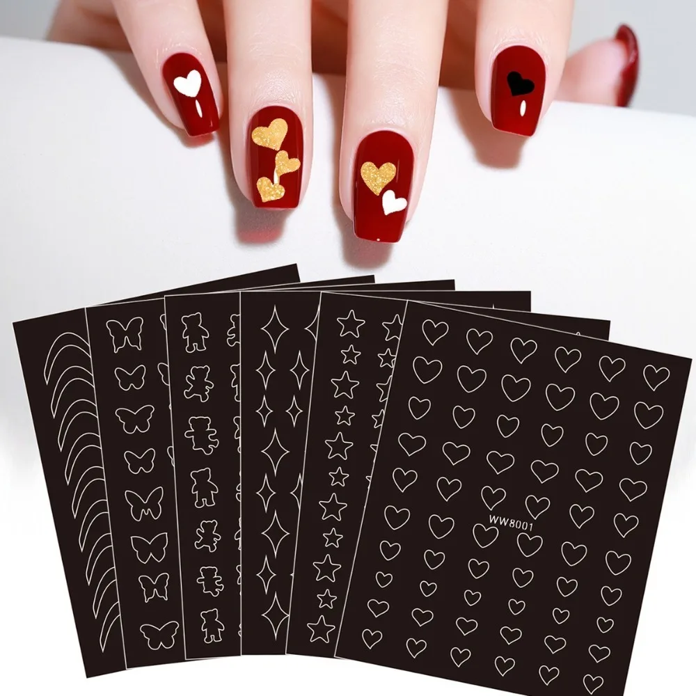 12 Sheets Airbrush Painting Nail Art Template Sticker Irregular Pattern Tattoo Stencil Check Flower Bow Nail Drawing Template