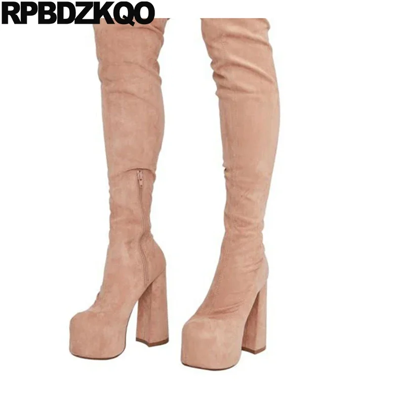 Shoes Thigh High Boots For Plus Size Women Y2K Heel Bling Chunky 13 45 Goth Sparkly Over The Knee Stripper Pole Crossdresser