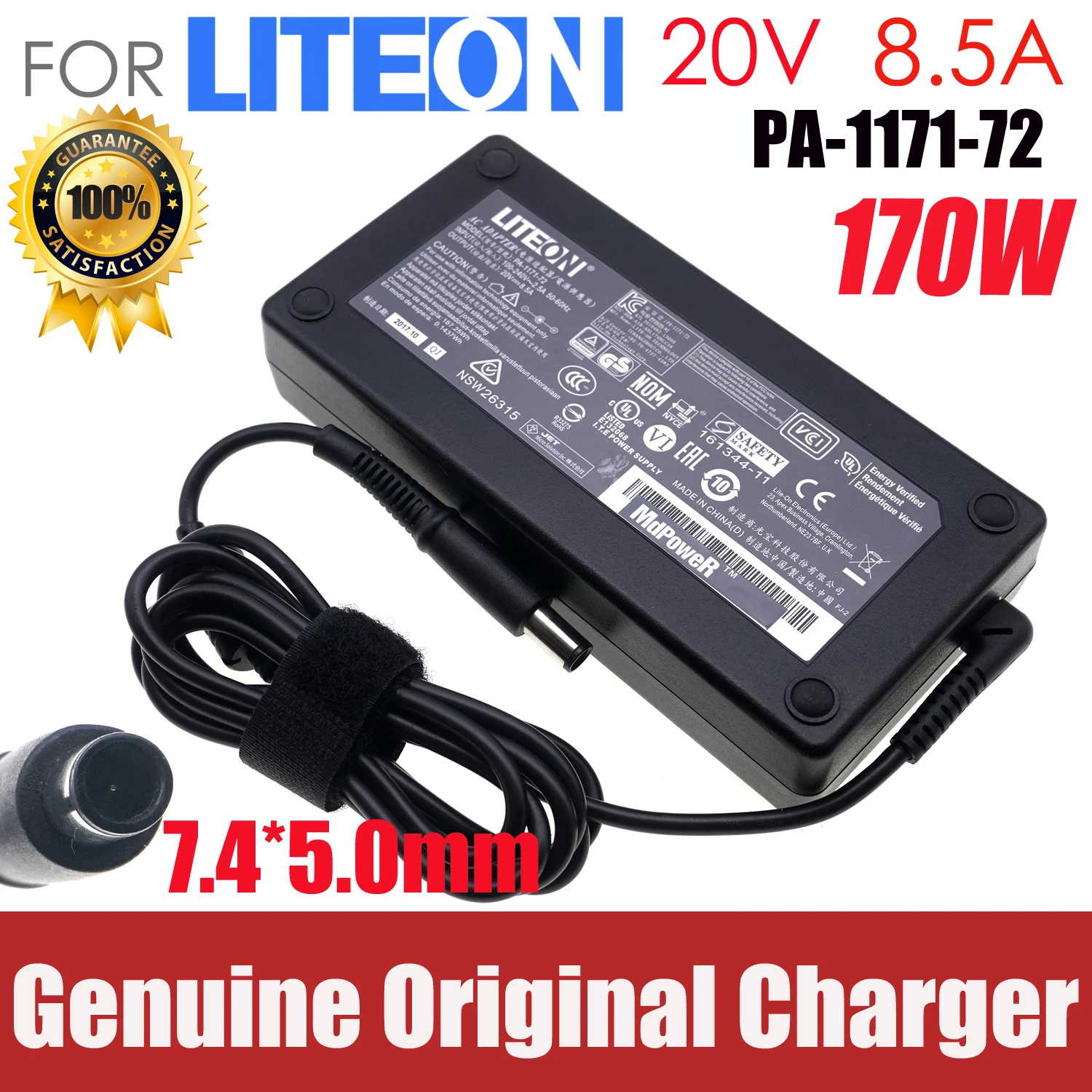 Adaptador Liteon 20V 8.5A PA-1171-72 para estación de acoplamiento USB-C Elgato 20DAA9901 wPC 7.4x5.0mm fuente de alimentación para portátil