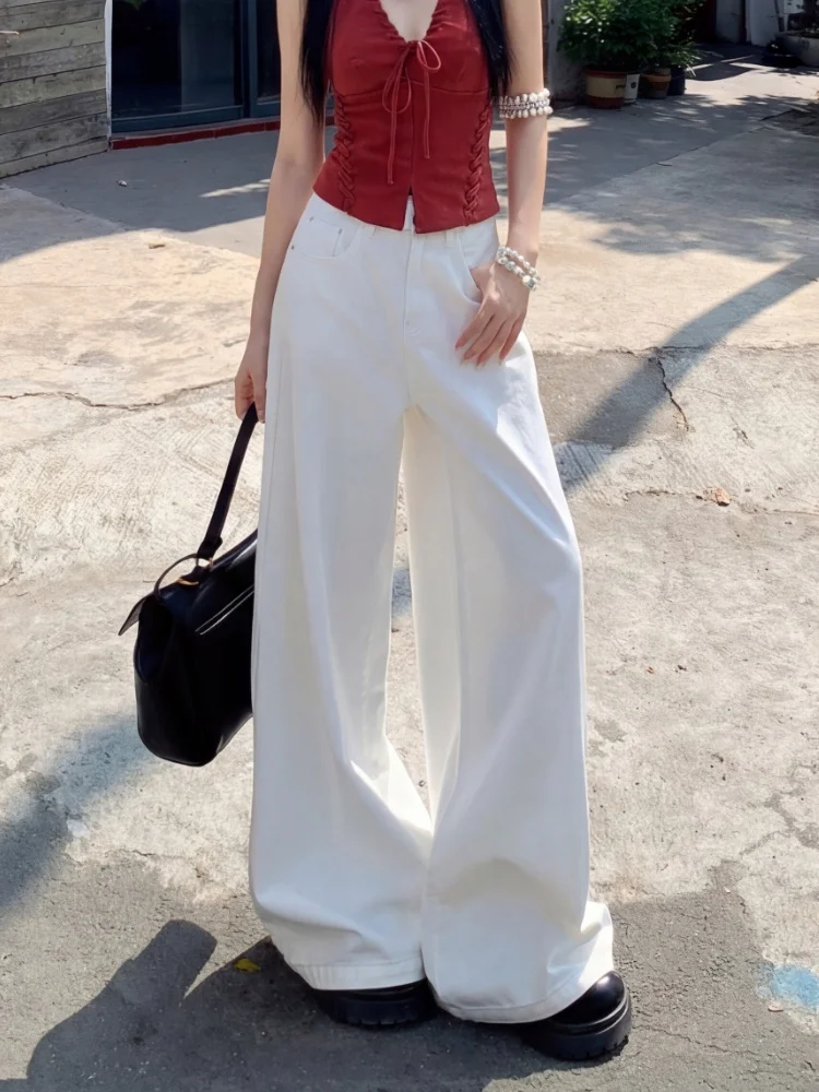 

Women's Solid Wide Leg Jeans 2026 Spring High Waist Loose Casual Denim Straight Pants Fashion Streetwear Trousers