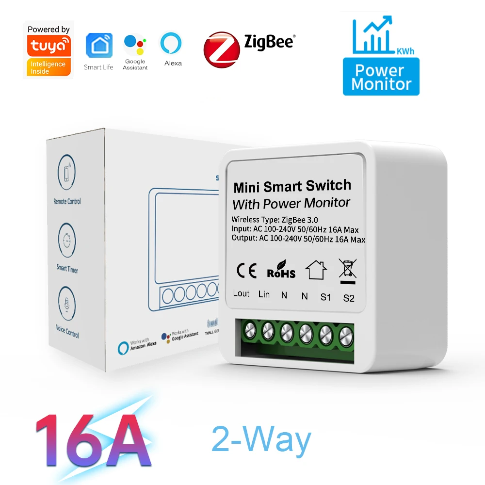 

16A Tuya Zigbee 3.0 Mini Smart DIY Switch 2 Way Control Smart Home Relay Automation Breaker Works With Alexa Google Home Yandex