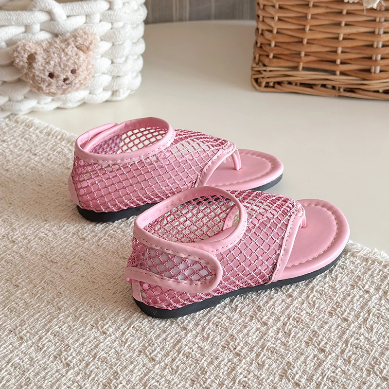 Spring Boys Girl's Flip Flop Sandals Mesh Hook-loop Breathable Chic Kid's Flat Shoe Solid Colors Anti-slip Casual Children Shoes