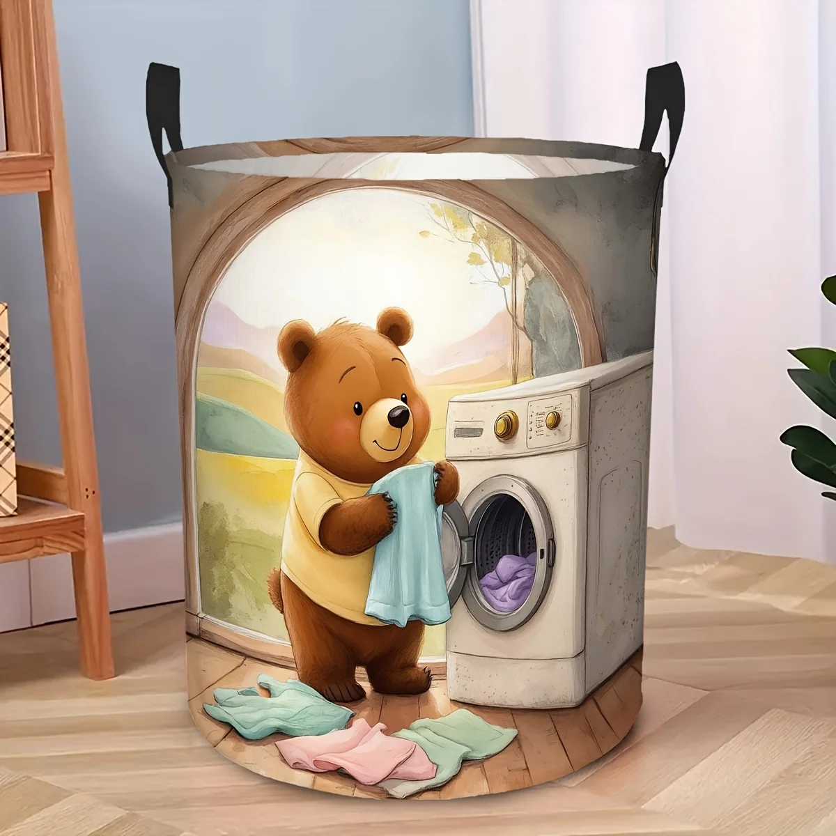 

Корзина для белья с дизайном в виде медведя, складная круглая корзина для одежды и разных вещей, идеально подходит для организации пространства в ванных комнатах и спальнях.