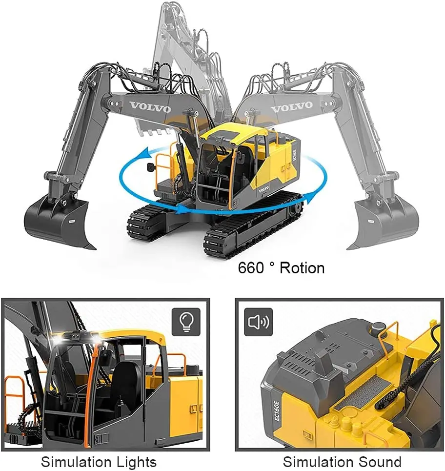 Double E E568 RC Excavator 1/16 17CH Crawler 3in1 Truck Alloy Digger Radio controlled Car Engineering Model Children\'s Day Gifts