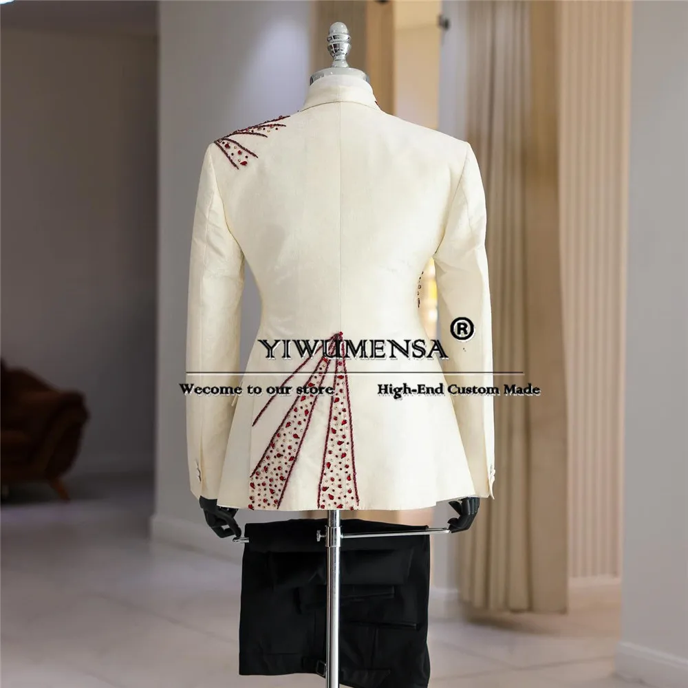 Bespoke Floral Suits Men For Wedding Diamond Jewelry Prom Blazer Formal Party Groom Tuxedo Jacket Pants 2 Piece Terno Masculino