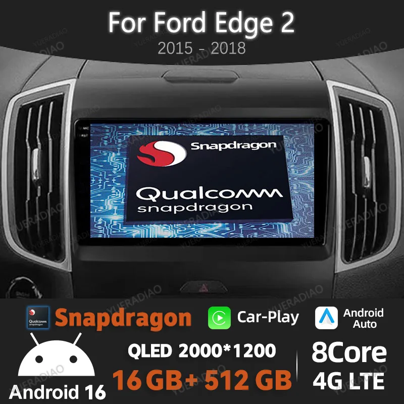 

Android 16 Car Radio For Ford Edge 2 2015 2016 2017 2018 BT 4G WIFI Qualcomm Multimedia Video Player QLED GPS NAVI 2DIN LTE 5G
