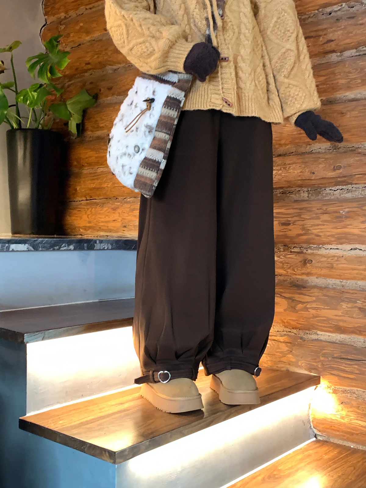 

Loose Casual Pants for Women Deep Brown Retro Sle Autumn Winter plus Size Straight Leg Long Trousers Comfortable plus Size