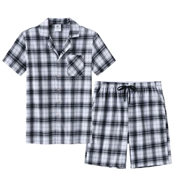 2Pcs Men's 100% Cotton Sleep Suit, Crop Pajama Sets Bottoms & Tops for Summer Cozy Sleepy Suit with Short Shirt and Shorts