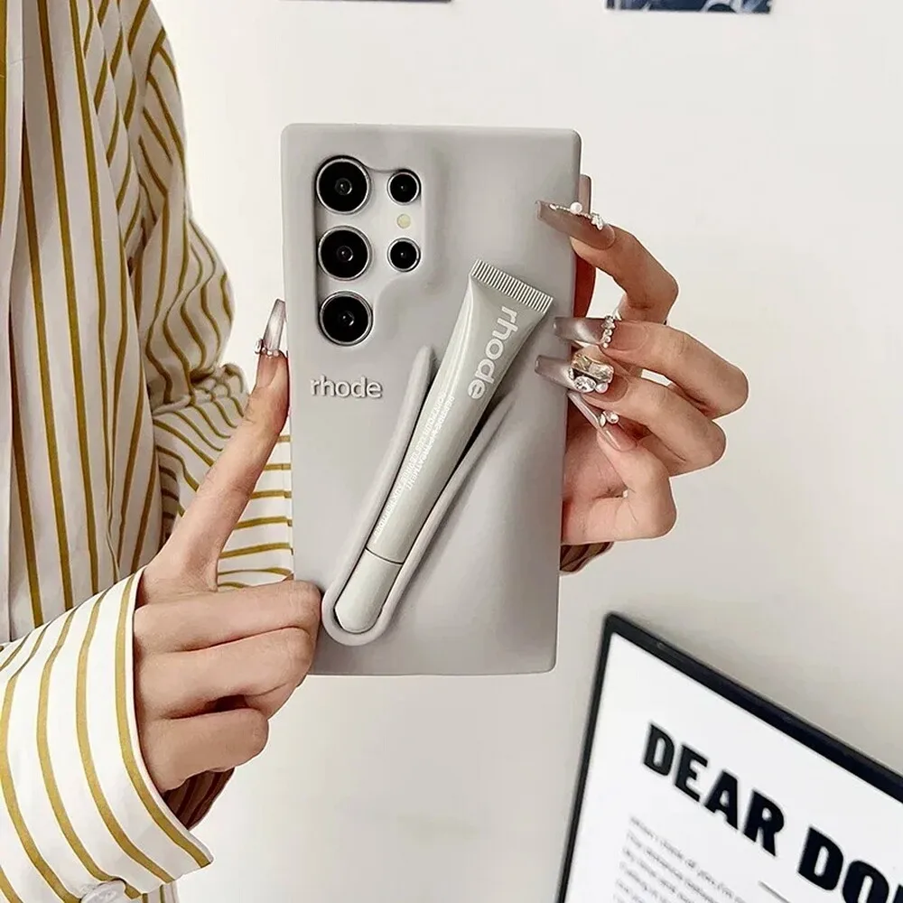 لسامسونج غالاكسي S25 S24 S23 الترا S25 زائد لينة سيليكون جراب هاتف مع ملمع الشفاه بلسم الشفاه حامل أحمر الشفاه غطاء مقاوم للصدمات