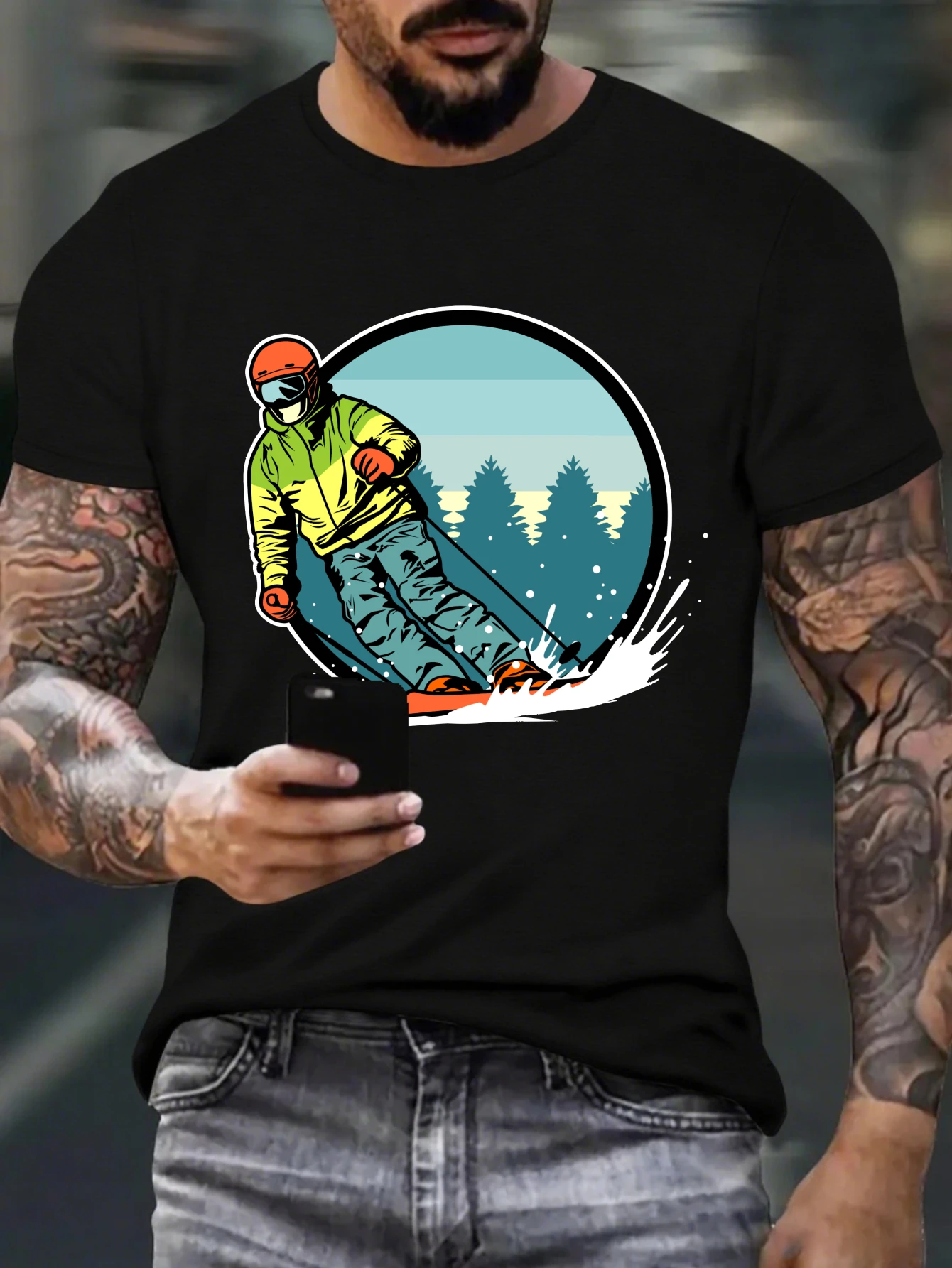 

Retro Vintage Fisherman Graphic T-Shirt for Men, Angler Style Short Sleeve Tee, Fishing Print Tops