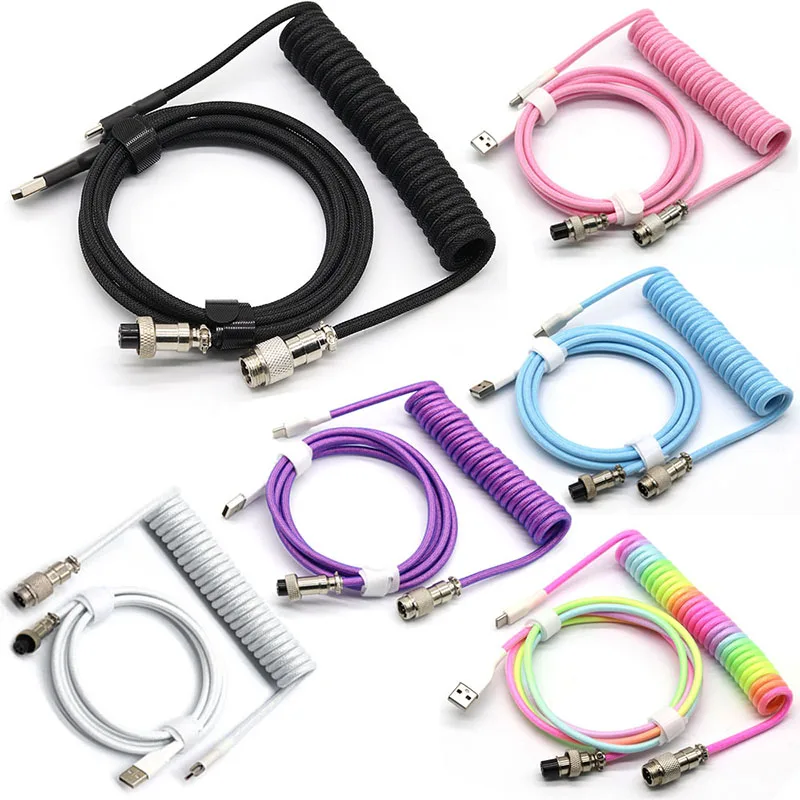 Cable en espiral USB tipo C para teclados mecánicos de juegos con conector de aviación GX16 – cable de teclado en espiral.