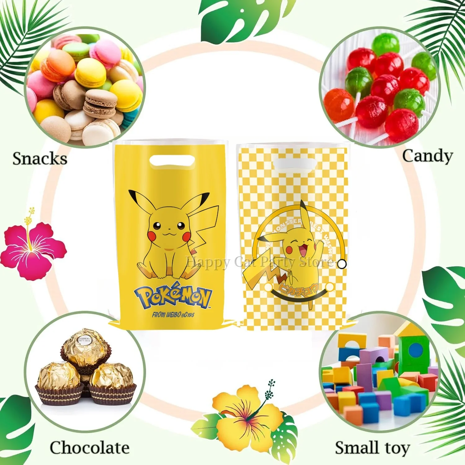 10–50 Stück Pokémon-Geschenktüten zum Geburtstag, Plastiktüten für Süßigkeiten und Schatzsuche mit Griffen, geeignet für Partygeschenke und Werbegeschenke – Detail 7