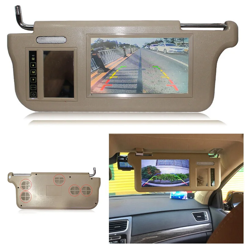 7Inch Beige Car Left Sun Visor Rear View Mirror Screen LCD Monitor 2 Channel Video