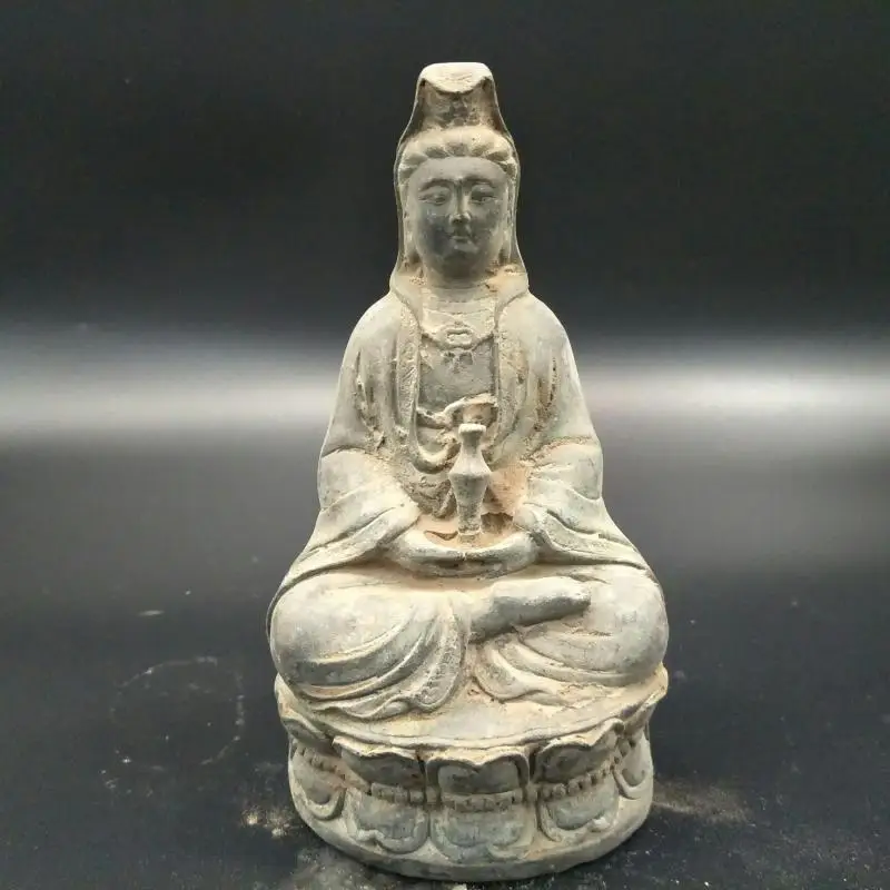 

Collect China Bronze Buddhist Kwan-yin Guanyin Avalokitesvara Bodhisattva Jade Bottle Sit Lotus Flower Statue Home Decor