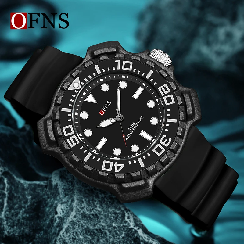 OFNS Men Quartz Watches Top Brand Luxury Silicone Strap Waterproof Sport Quartz Watch Men Business Clock Relogio Masculino