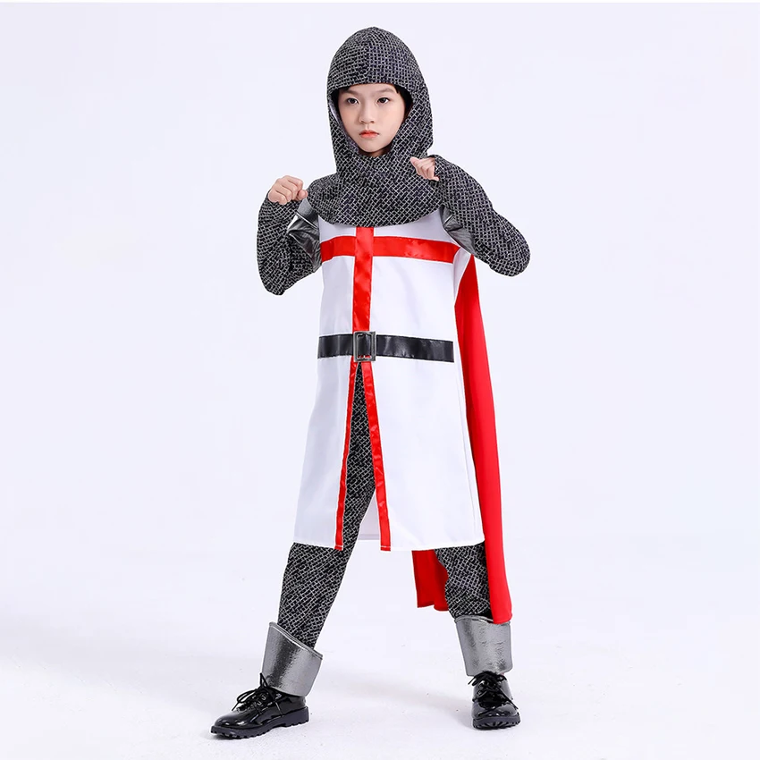 Templar Order The Crusaders Cloak Medieval Knights Cosplay Halloween Costume for Kid War Robe Catholicism Dress Carnival