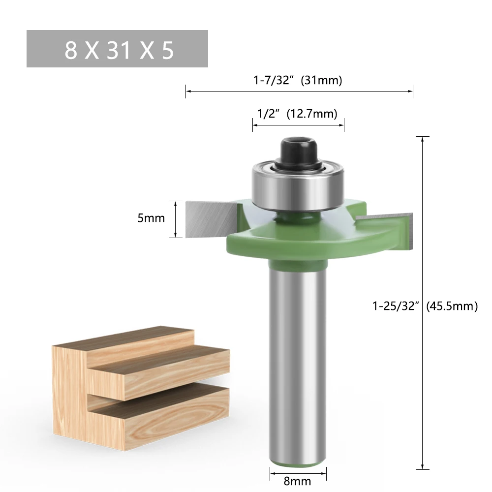 1pc 8mm Shank T-Sloting Router Bit Bit With Bearing Wood Slot Milling Cutter T Type Rabbeting Woodwork Tool For Wood MC02091