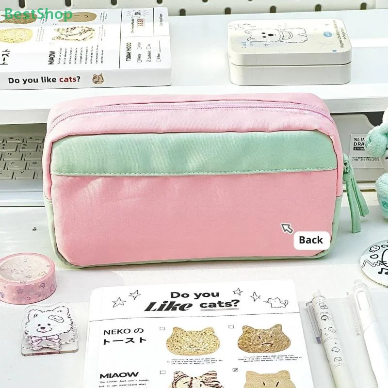 Japanese Style Large Capacity Cute Cartoon Cat Plaid Pencil Case Multi-layer Multi Functional Storage Bag Stationery Bag