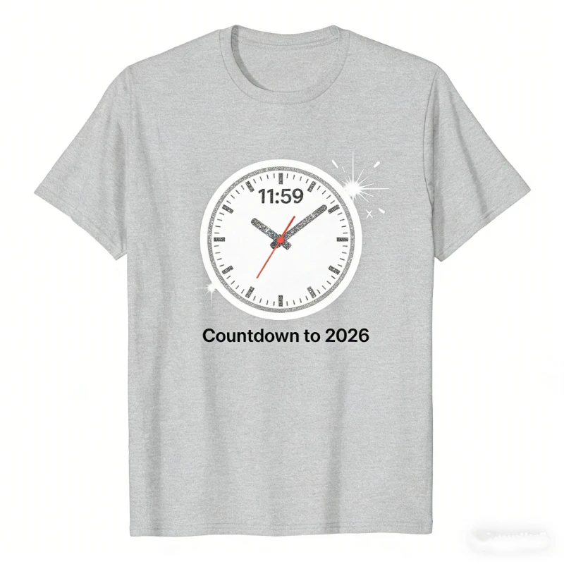 Classics Countdown To 2026 T-Shirt Unisex New Year Clock Graphic Tshirts Simple  Loose Leisure Adult Short-sleev Cotton Tee Tops