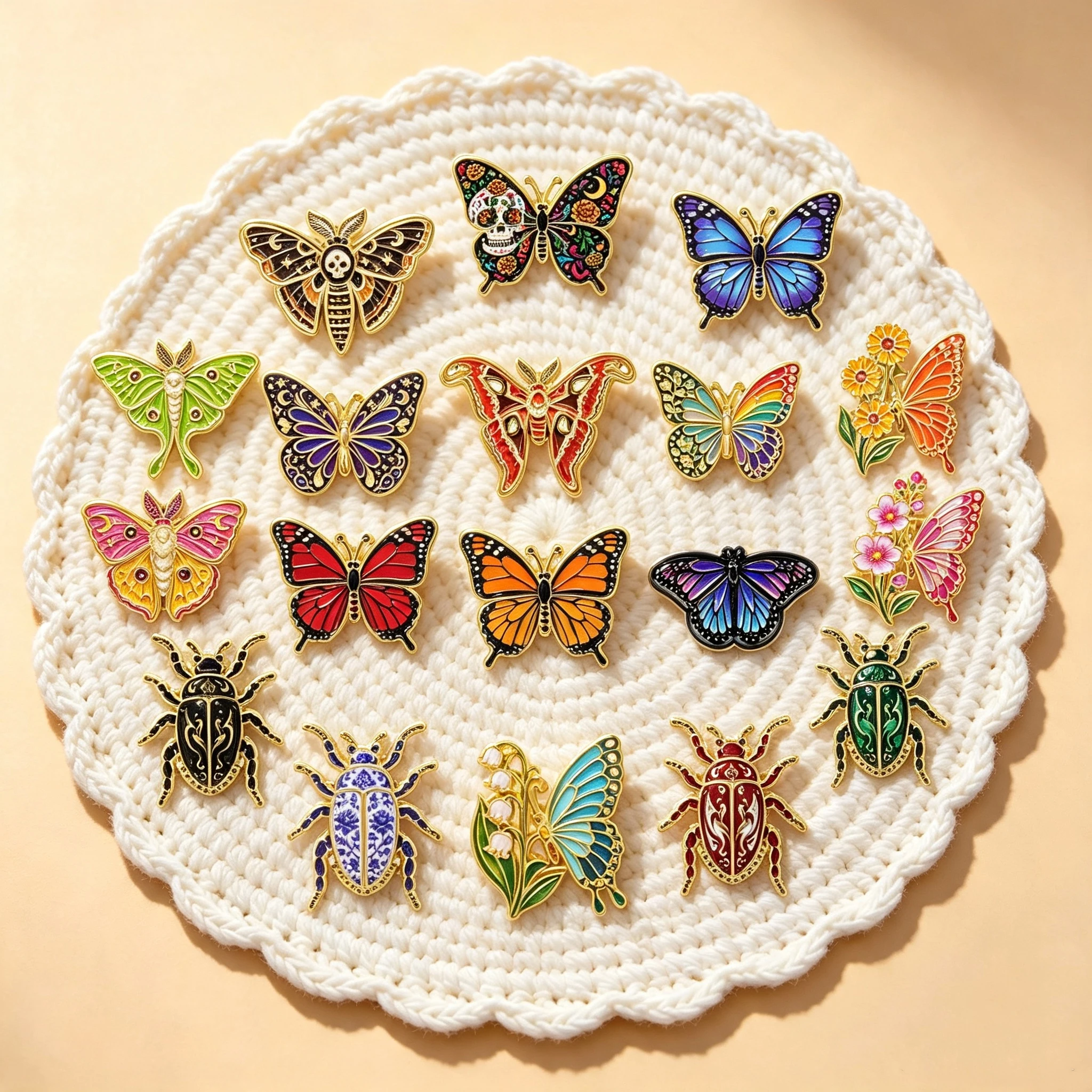 Butterfly Moth Scarab Beetle Enamel Pins Floral Colorful Insect Lapel Brooches Badges for Backpacks Clothing Decoration Gifts