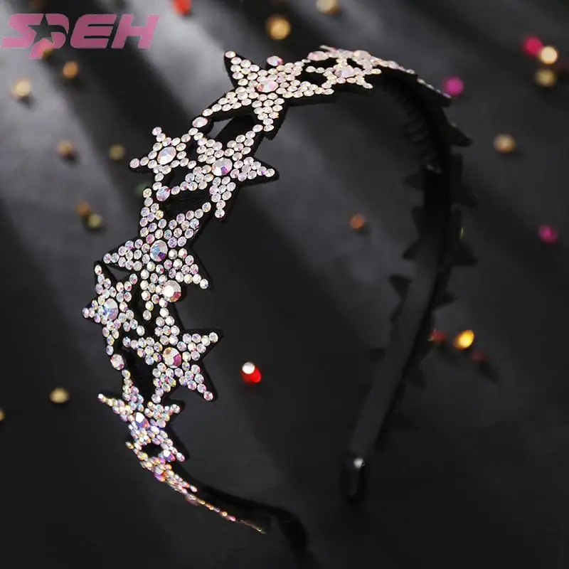 Water drill hair hoop South Korea wide-brimmed tooth anti-slip hair accessories Czech diamond five-pointed star sweet