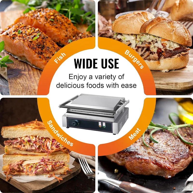 Cast Iron Counter Top Food Frying and Grilling Machine Hot Plate Electric Grill Sandwich Maker Beef Egg Panini Grill Machine