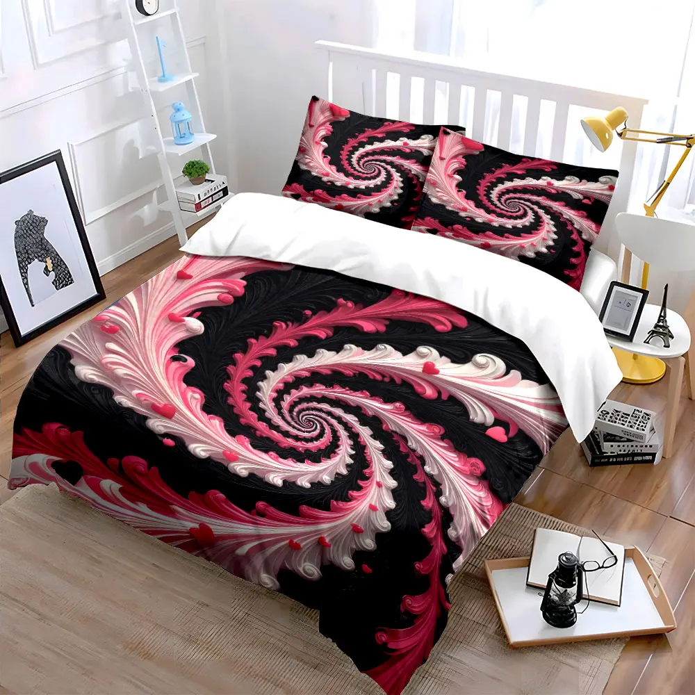 Romantic Decorative Spiral Pattern Soft Skin-Friendly Bedding Set Includes 1 Duvet Cover And 2 Pillowcase, Gift