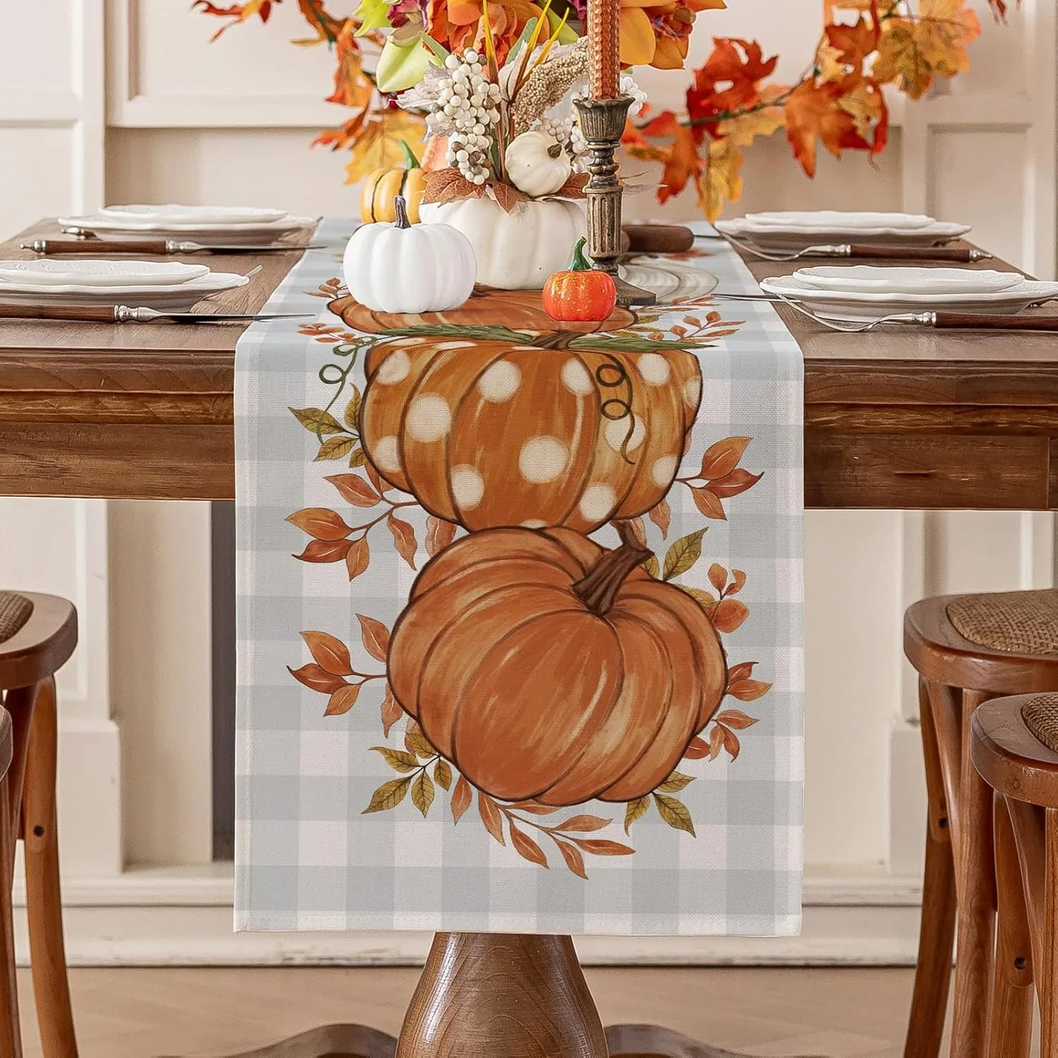 

Autumn Harvest Pumpkin Maple Leaf Thanksgiving Theme Home Dining Table Decoration Table Flag Tablecloth Halloween Party Decorati