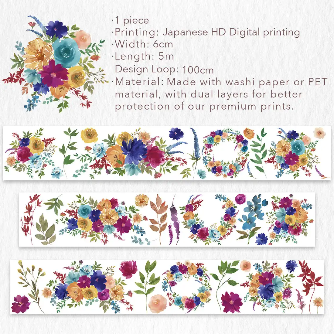 Brand New Canada Original Wide Washi Tape 6cm * 5M Lovely Flower PET/Paper Scrapbooking Adesivos Diário Photocard DIY Fita Adesiva