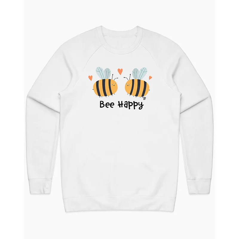 

Vintage round Neck Sweatshirt Bee Happy Little Bee Casual Comfortable Cotton Youth Fashion Autumn Winter New Style Streetwear