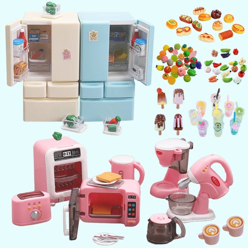 DIY Miniature Doll House Refrigerator Food Toy Simulative Fridge Microwave Oven Kitchen Utensils For Girls Kids Christmas Gifts