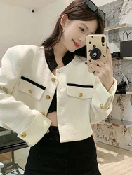 Stand Collar Patchwork Women Jacket Short  Long Sleeve Buttons Fake Pocket Female Coat 2024 Fashion Spring Casual Lady Overcoat