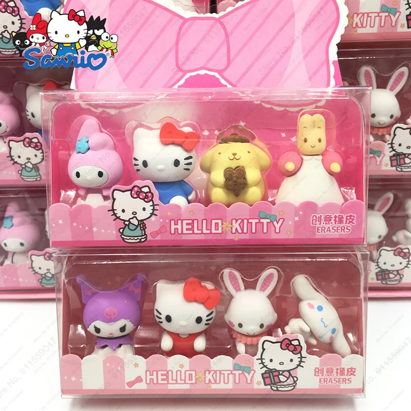 2/16pcs Sanrio Family Pencil Eraser Cartoon Cute Melody Pom Pom Purin Kuromi Children's Eraser Diy Stationery Wholesale